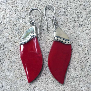 ER 08070 CR-(HANDMADE 925 BALI SILVER EARRINGS WITH CORAL)